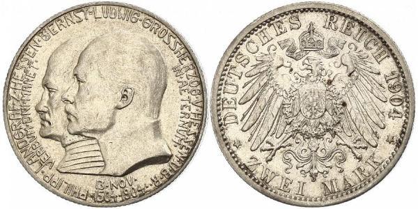 2 Марка Великое герцогство Гессен (1806 - 1918) Срібло Ernest Louis, Grand Duke of Hesse (1868 - 1937)