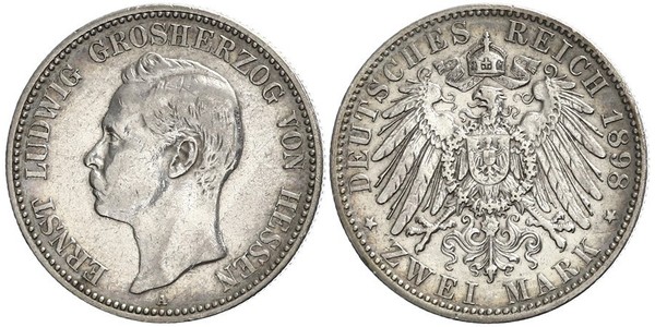 2 Марка Великое герцогство Гессен (1806 - 1918) Срібло Ernest Louis, Grand Duke of Hesse (1868 - 1937)