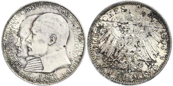 2 Марка Великое герцогство Гессен (1806 - 1918) Срібло Ernest Louis, Grand Duke of Hesse (1868 - 1937)