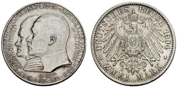 2 Марка Великое герцогство Гессен (1806 - 1918) Срібло Ernest Louis, Grand Duke of Hesse (1868 - 1937)
