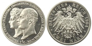 2 Марка Герцогство Мекленбург-Шверин (1352-1918) Срібло Frederick Francis IV, Grand Duke of Mecklenburg (1882 - 1945)