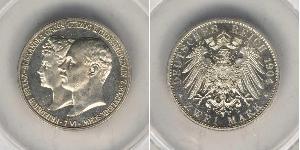 2 Марка Герцогство Мекленбург-Шверин (1352-1918) Срібло Frederick Francis IV, Grand Duke of Mecklenburg (1882 - 1945)