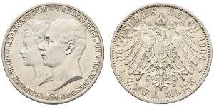 2 Марка Герцогство Мекленбург-Шверин (1352-1918) Срібло Frederick Francis IV, Grand Duke of Mecklenburg (1882 - 1945)