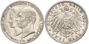 2 Марка Герцогство Мекленбург-Шверин (1352-1918) Срібло Frederick Francis IV, Grand Duke of Mecklenburg (1882 - 1945)
