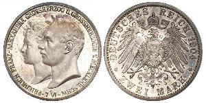 2 Марка Герцогство Мекленбург-Шверин (1352-1918) Срібло Frederick Francis IV, Grand Duke of Mecklenburg (1882 - 1945)