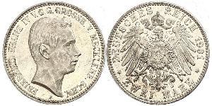 2 Марка Герцогство Мекленбург-Шверин (1352-1918) Срібло Frederick Francis IV, Grand Duke of Mecklenburg (1882 - 1945)