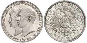 2 Марка Герцогство Мекленбург-Шверин (1352-1918) Срібло Frederick Francis IV, Grand Duke of Mecklenburg (1882 - 1945)