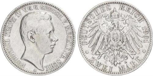 2 Марка Герцогство Мекленбург-Шверин (1352-1918) Срібло Frederick Francis IV, Grand Duke of Mecklenburg (1882 - 1945)