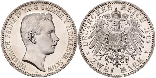 2 Марка Герцогство Мекленбург-Шверин (1352-1918) Срібло Frederick Francis IV, Grand Duke of Mecklenburg (1882 - 1945)