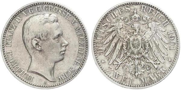 2 Марка Герцогство Мекленбург-Шверин (1352-1918) Срібло Frederick Francis IV, Grand Duke of Mecklenburg (1882 - 1945)