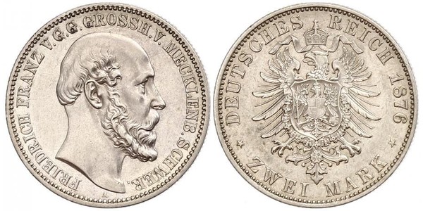 2 Марка Герцогство Мекленбург-Шверин (1352-1918) Срібло Фрідріх Франц II (великий герцог Мекленбург-Шверінський)