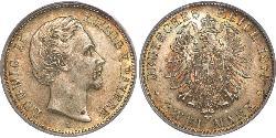 2 Марка Королівство Баварія (1806 - 1918) Срібло Людвіг II (король Баварії)(1845 – 1886)