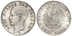 2 Марка Королівство Баварія (1806 - 1918) Срібло Otto of Bavaria (1848 – 1916)