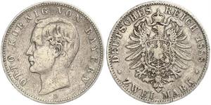 2 Марка Королівство Баварія (1806 - 1918) Срібло Otto of Bavaria (1848 – 1916)