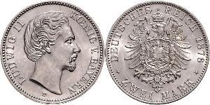2 Марка Королівство Баварія (1806 - 1918) Срібло Людвіг II (король Баварії)(1845 – 1886)