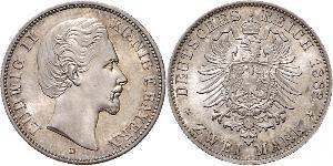 2 Марка Королівство Баварія (1806 - 1918) Срібло Людвіг II (король Баварії)(1845 – 1886)