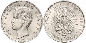2 Марка Королівство Баварія (1806 - 1918) Срібло Otto of Bavaria (1848 – 1916)