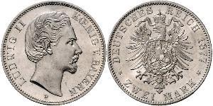 2 Марка Королівство Баварія (1806 - 1918) Срібло Людвіг II (король Баварії)(1845 – 1886)
