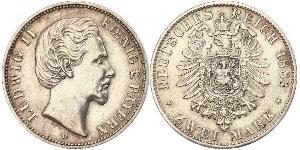 2 Марка Королівство Баварія (1806 - 1918) Срібло Людвіг II (король Баварії)(1845 – 1886)