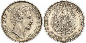 2 Марка Королівство Баварія (1806 - 1918) Срібло Людвіг II (король Баварії)(1845 – 1886)