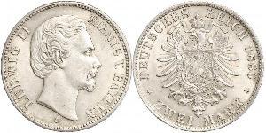 2 Марка Королівство Баварія (1806 - 1918) Срібло Людвіг II (король Баварії)(1845 – 1886)