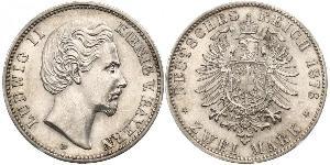 2 Марка Королівство Баварія (1806 - 1918) Срібло Людвіг II (король Баварії)(1845 – 1886)