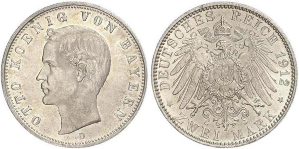 2 Марка Королівство Баварія (1806 - 1918) Срібло Otto of Bavaria (1848 – 1916)