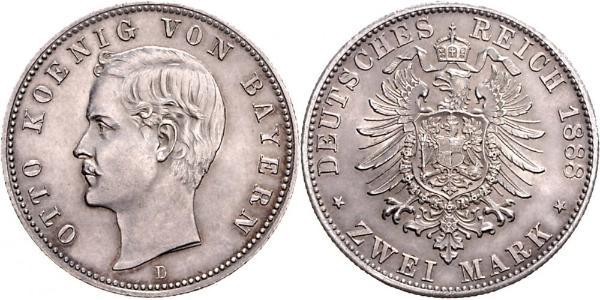 2 Марка Королівство Баварія (1806 - 1918) Срібло Otto of Bavaria (1848 – 1916)