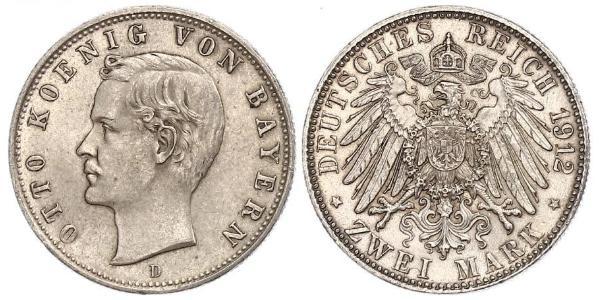 2 Марка Королівство Баварія (1806 - 1918) Срібло Otto of Bavaria (1848 – 1916)