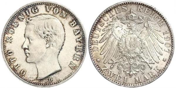 2 Марка Королівство Баварія (1806 - 1918) Срібло Otto of Bavaria (1848 – 1916)
