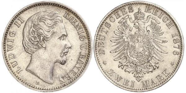 2 Марка Королівство Баварія (1806 - 1918) Срібло Людвіг II (король Баварії)(1845 – 1886)