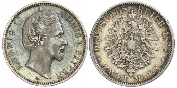 2 Марка Королівство Баварія (1806 - 1918) Срібло Людвіг II (король Баварії)(1845 – 1886)