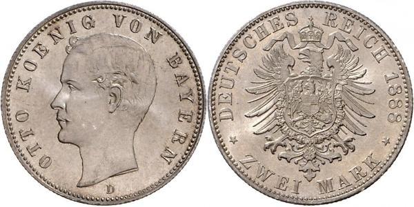 2 Марка Королівство Баварія (1806 - 1918) Срібло Otto of Bavaria (1848 – 1916)