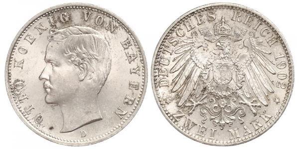 2 Марка Королівство Баварія (1806 - 1918) Срібло Otto of Bavaria (1848 – 1916)