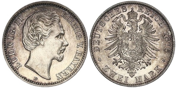 2 Марка Королівство Баварія (1806 - 1918) Срібло Людвіг II (король Баварії)(1845 – 1886)