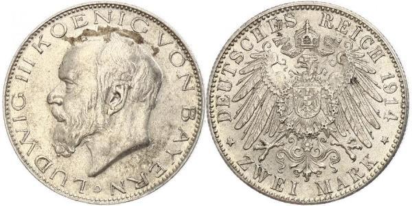 2 Марка Королівство Баварія (1806 - 1918) Срібло Людвіг III (король Баварії) (1845 – 1921)