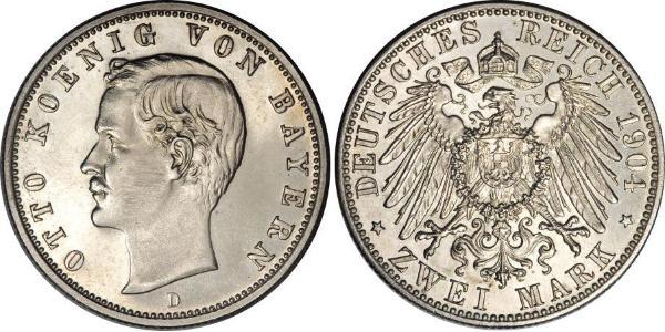 2 Марка Королівство Баварія (1806 - 1918) Срібло Otto of Bavaria (1848 – 1916)