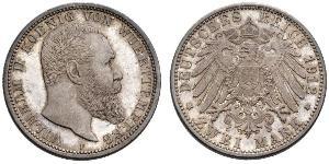 2 Марка Королівство Вюртемберг Срібло Wilhelm II, German Emperor (1859-1941)