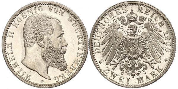 2 Марка Королівство Вюртемберг Срібло Wilhelm II, German Emperor (1859-1941)