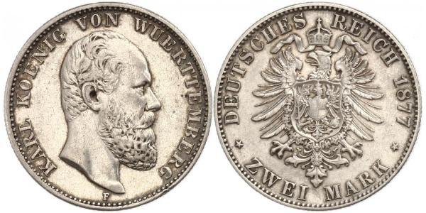 2 Марка Королівство Вюртемберг Срібло Charles I of Württemberg