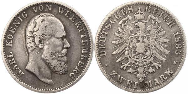 2 Марка Королівство Вюртемберг Срібло Charles I of Württemberg