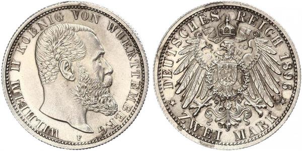 2 Марка Королівство Вюртемберг Срібло Wilhelm II, German Emperor (1859-1941)
