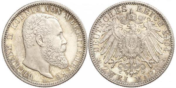 2 Марка Королівство Вюртемберг Срібло Wilhelm II, German Emperor (1859-1941)
