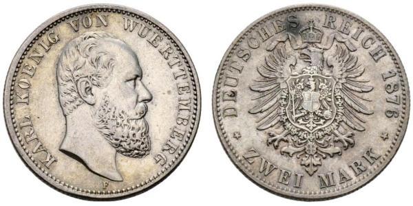 2 Марка Королівство Вюртемберг Срібло Charles I of Württemberg