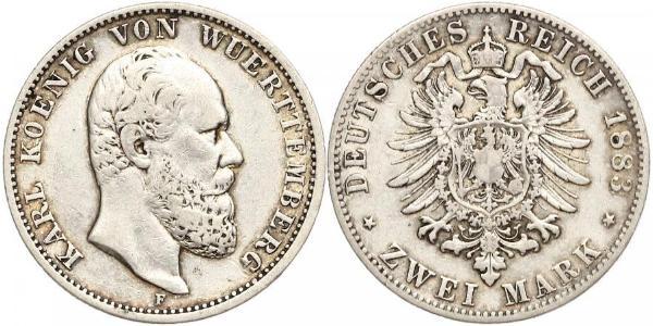2 Марка Королівство Вюртемберг Срібло Charles I of Württemberg