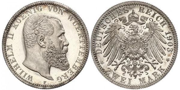 2 Марка Королівство Вюртемберг Срібло Wilhelm II, German Emperor (1859-1941)