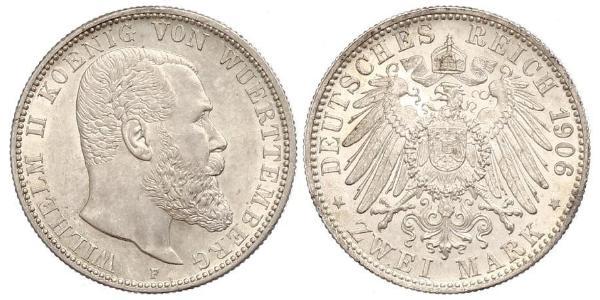 2 Марка Королівство Вюртемберг Срібло Wilhelm II, German Emperor (1859-1941)