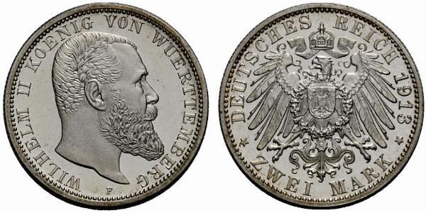 2 Марка Королівство Вюртемберг Срібло Wilhelm II, German Emperor (1859-1941)