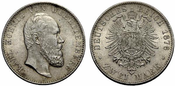 2 Марка Королівство Вюртемберг Срібло Charles I of Württemberg