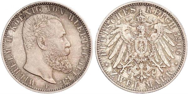 2 Марка Королівство Вюртемберг Срібло Wilhelm II, German Emperor (1859-1941)